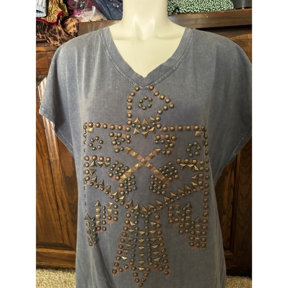 New Double D Ranch Top Thunderbird Long Studded Western Boho Side Slit Tunic S M - Picture 5 of 8